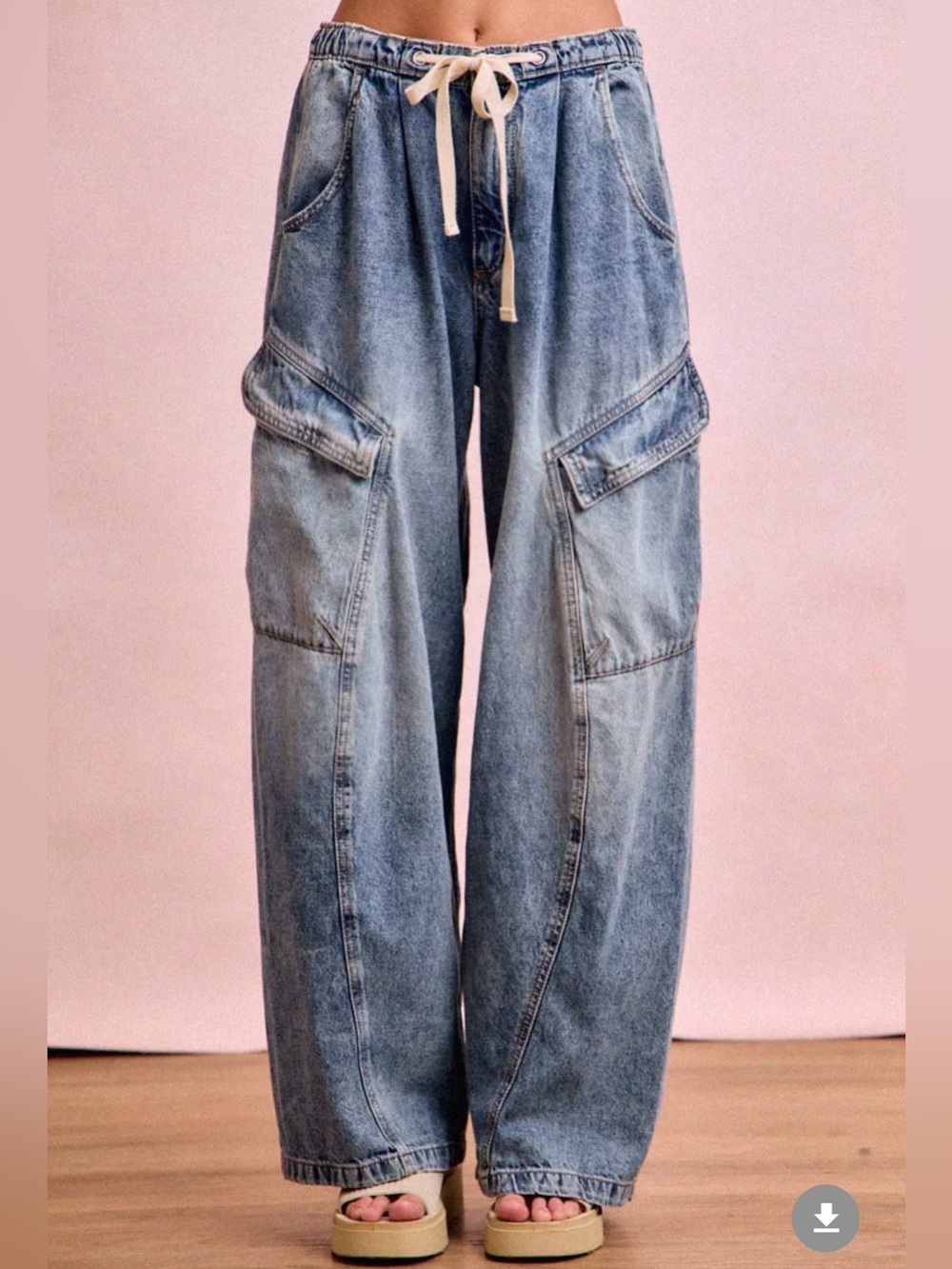 BiBi Light Blue Wide-Leg Cargo Jeans